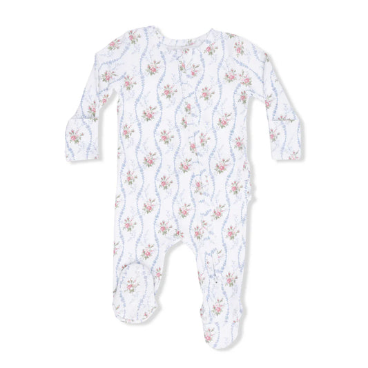 Heirloom Rose Stripe 2-Way Ruffle Back Zipper Footie