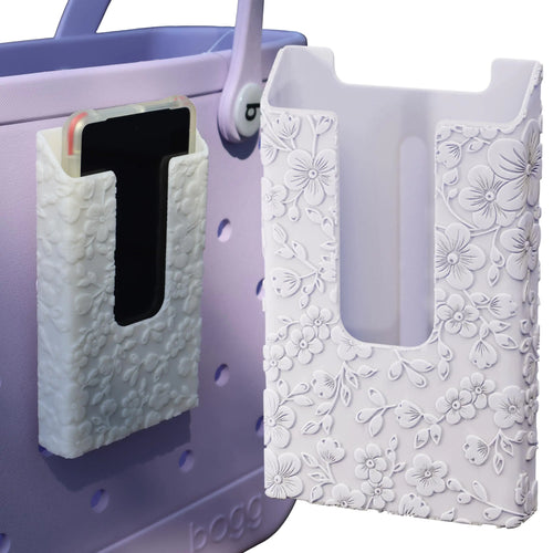 Generic Phone Holder fits Original Baby and Bitty Bogg Bag Simply Modern Simply South Bags Fits Large Phones Secure Attachment Inside/Outside Mounting (White Floral Pattern)