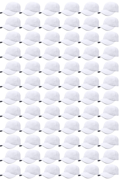 Gelante Bulk Plain Blank Baseball Caps Adjustable Back Strap. 001-White-72PC