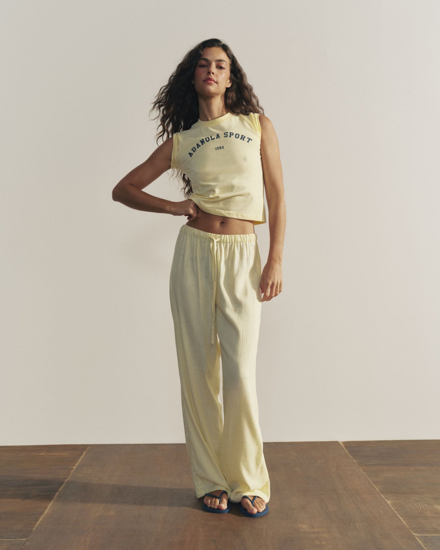 Adanola Sport Baby Tee - Buttercream/Navy Blue