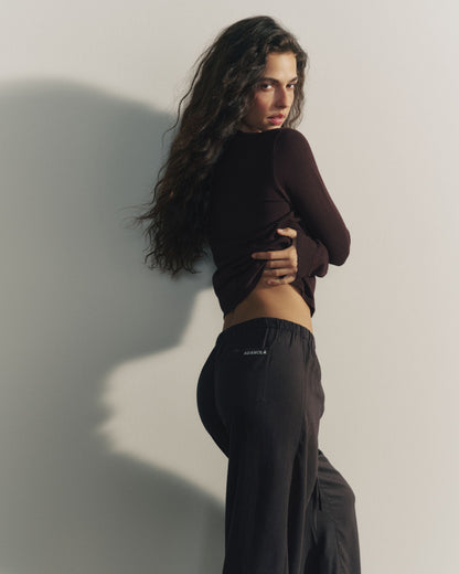 Linen Blend Pants - Coffee Bean