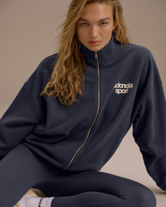 AS Bold Oversized Full Zip Funnel Neck Sweatshirt - Washed Midnight Blue/Marshmallow White