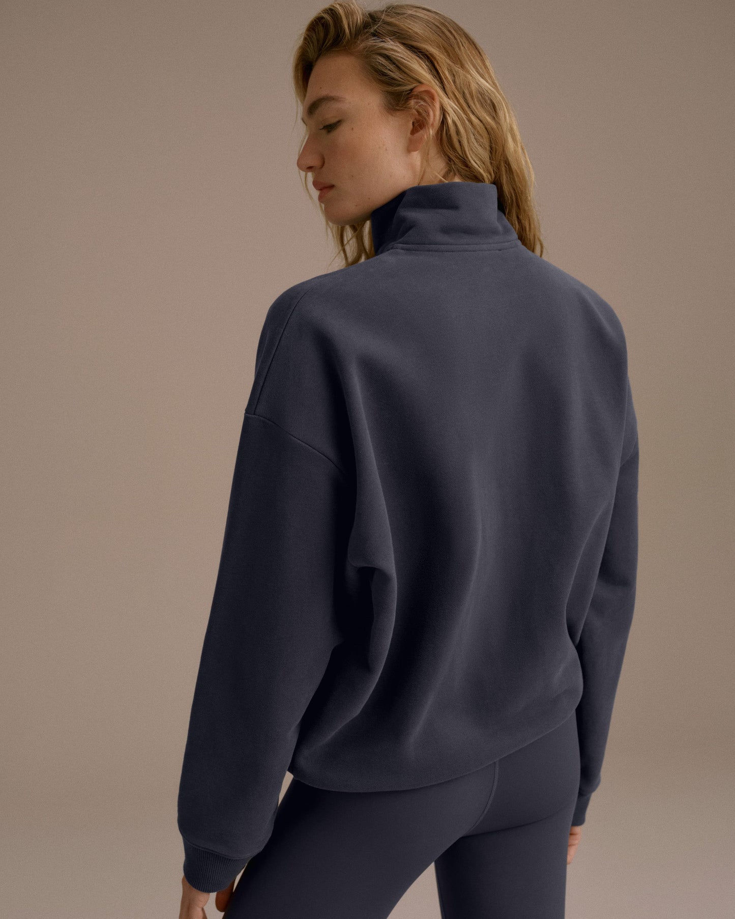 AS Bold Oversized Full Zip Funnel Neck Sweatshirt - Washed Midnight Blue/Marshmallow White