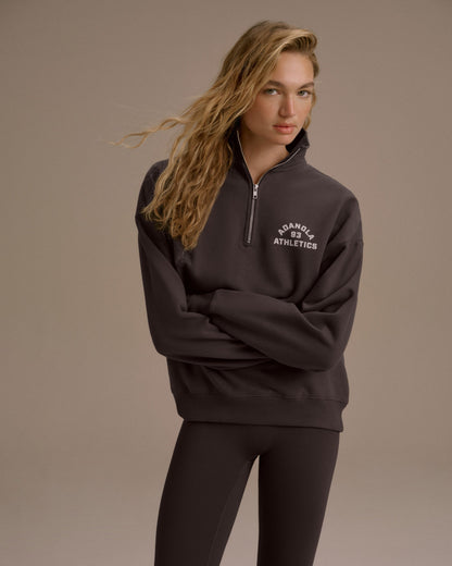 Campus Oversized Funnel Neck Zip Sweatshirt - Washed Coffee Bean/Marshmallow White
