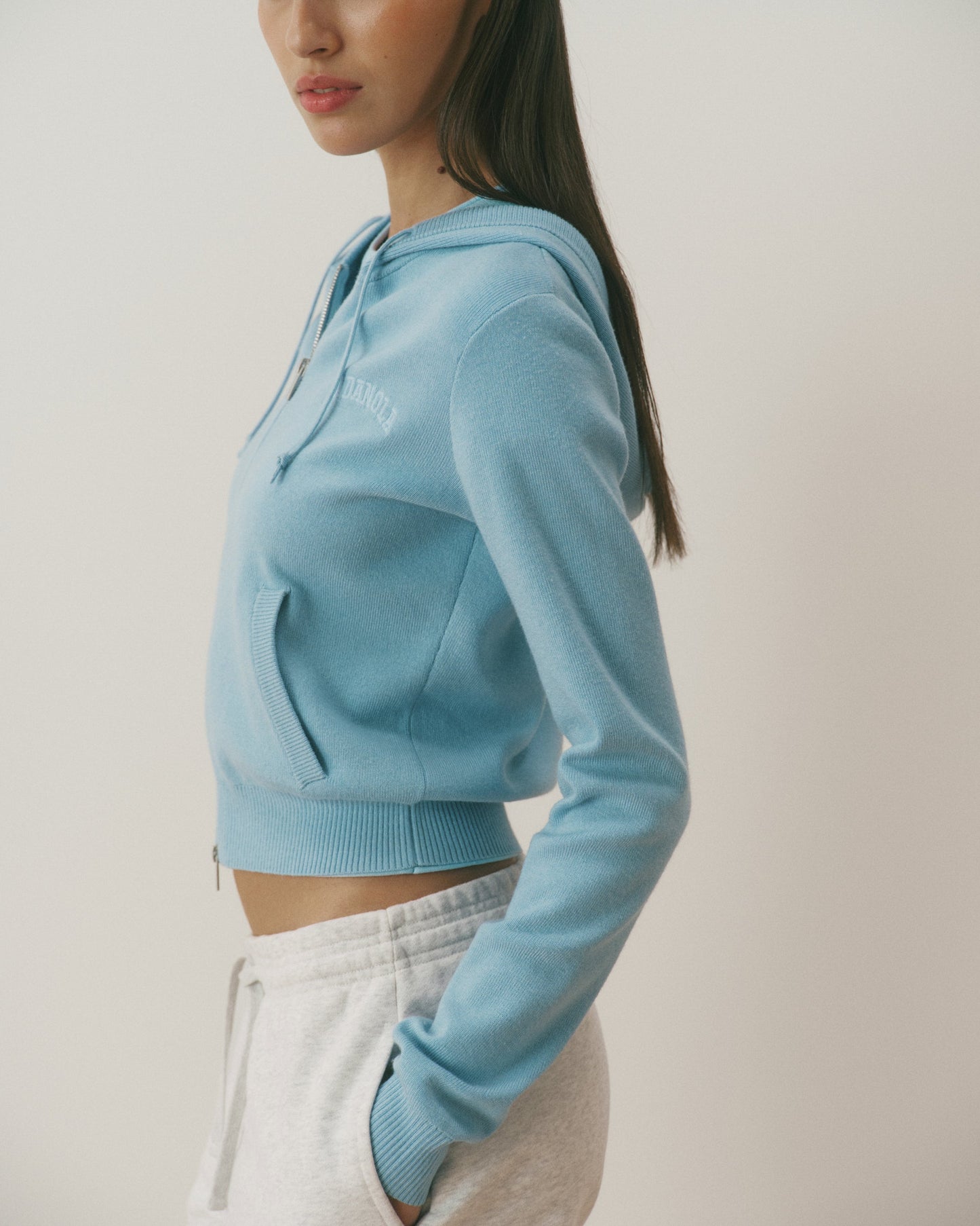 Knit Zip Through Hoodie - Breeze Blue