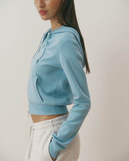 Knit Zip Through Hoodie - Breeze Blue