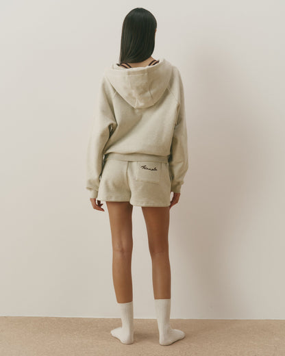 Signature Loose Fit Zip Through Hoodie - Oatmeal Marl/Coffee Bean