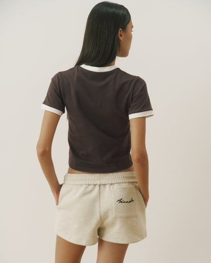 Contrast Detail Classic T-shirt - Coffee Bean/Marshmallow White