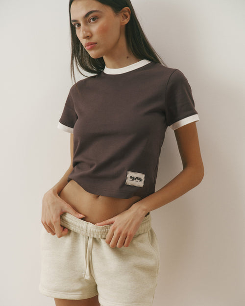 Contrast Detail Classic T-shirt - Coffee Bean/Marshmallow White