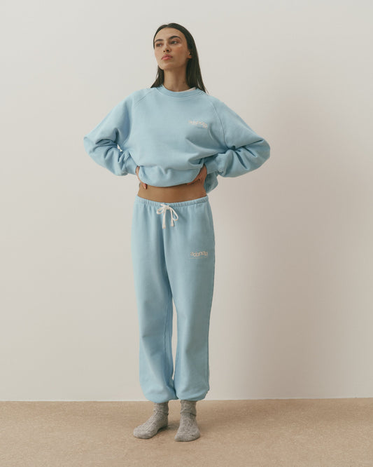 Le Mode De Vie Washed Straight Leg Sweatpants - Breeze Blue/Marshmallow White