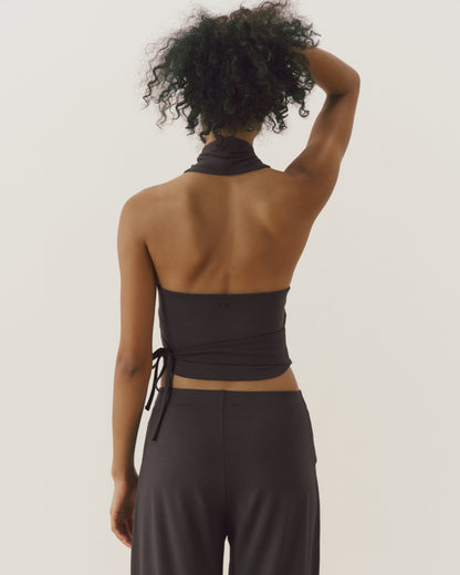 Modal Halter Wrap Top - Coffee Bean
