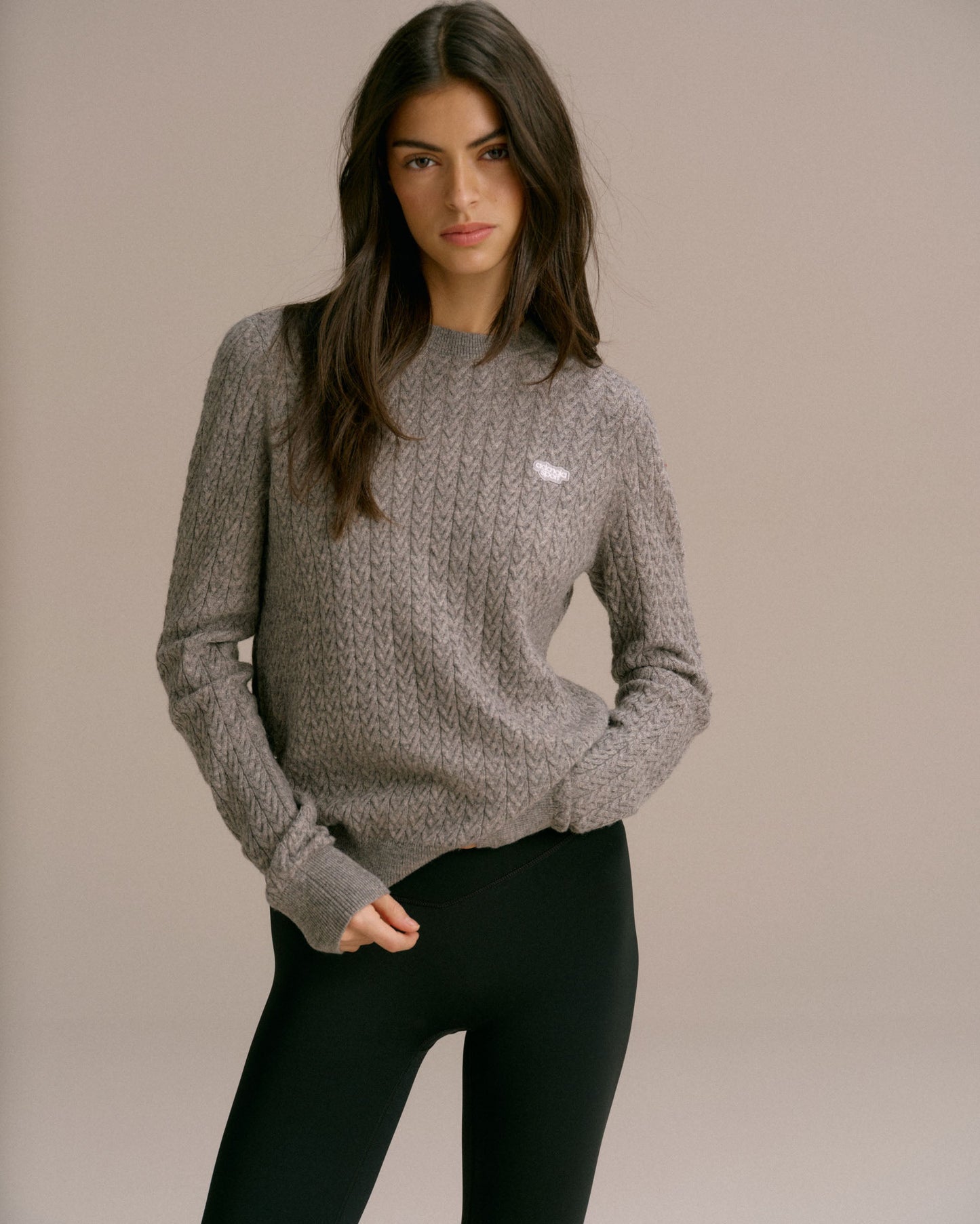 Cable Knit Sweatshirt - Dark Grey Melange