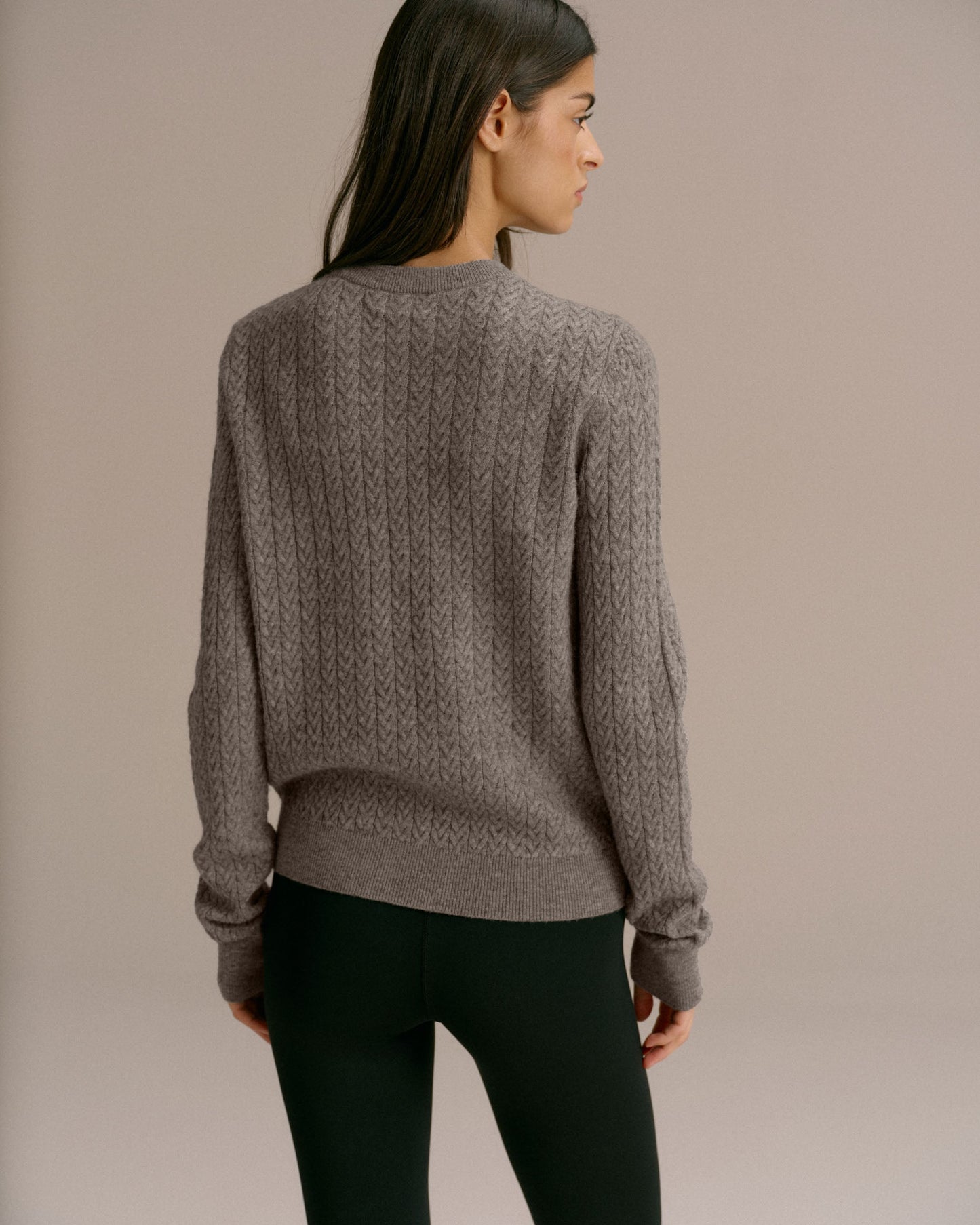Cable Knit Sweatshirt - Dark Grey Melange