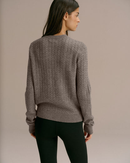 Cable Knit Sweatshirt - Dark Grey Melange