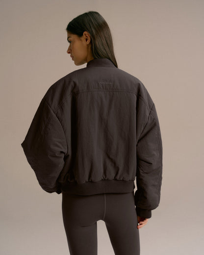 Drop Shoulder Reversible Bomber Jacket - Coffee Bean/Marshmallow White