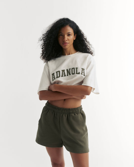 Varsity Short Sleeve Oversized T-shirt - White/Olive Green