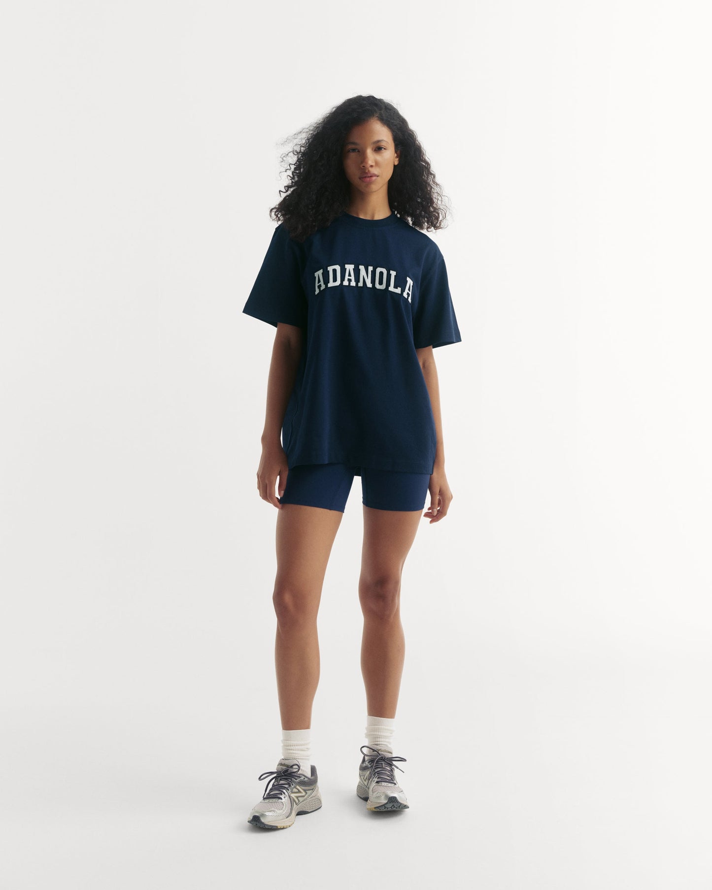 Varsity Short Sleeve Oversized T-shirt - Navy Blue/White