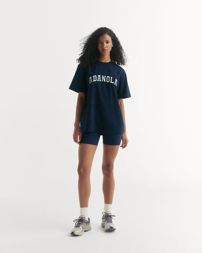 Varsity Short Sleeve Oversized T-shirt - Navy Blue/White