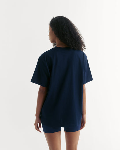 Varsity Short Sleeve Oversized T-shirt - Navy Blue/White
