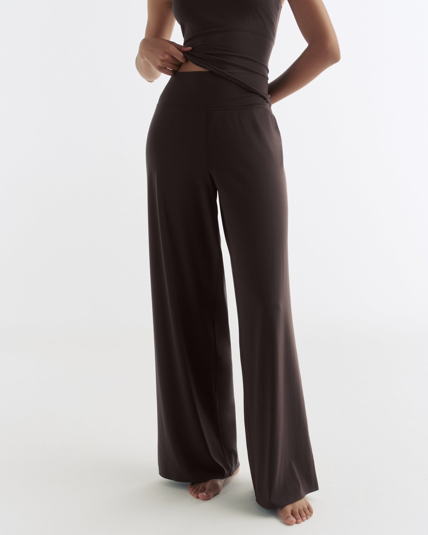 Wide Leg Yoga Pants - Coffee Bean