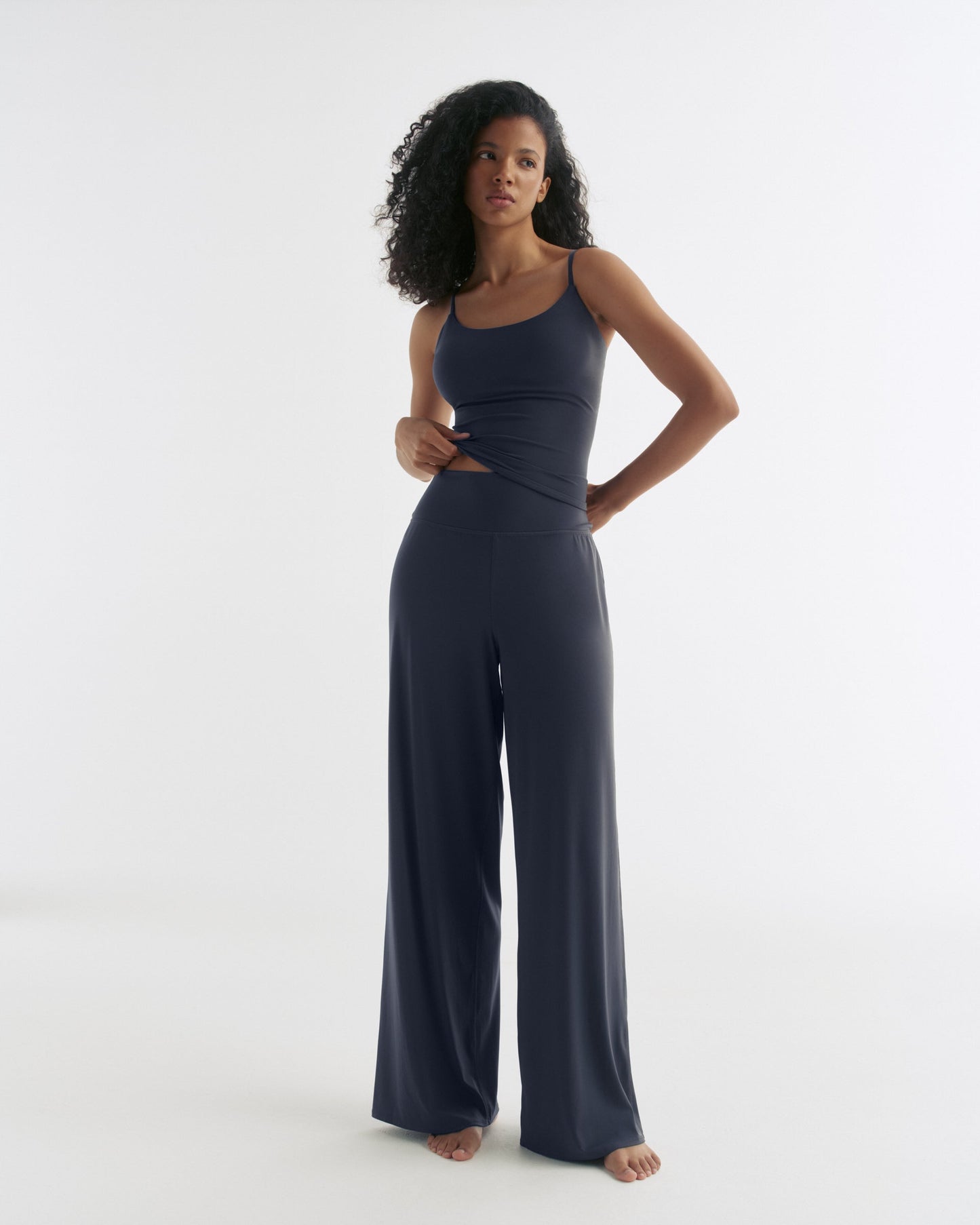 Wide Leg Yoga Pants - Midnight Blue
