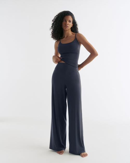 Wide Leg Yoga Pants - Midnight Blue