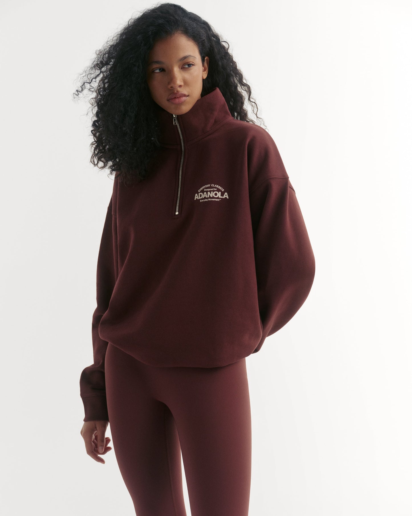 Classics Relaxed Funnel Neck Zip Sweatshirt - Mulberry Red/Marshmallow White