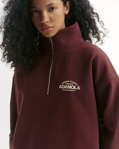 Classics Relaxed Funnel Neck Zip Sweatshirt - Mulberry Red/Marshmallow White