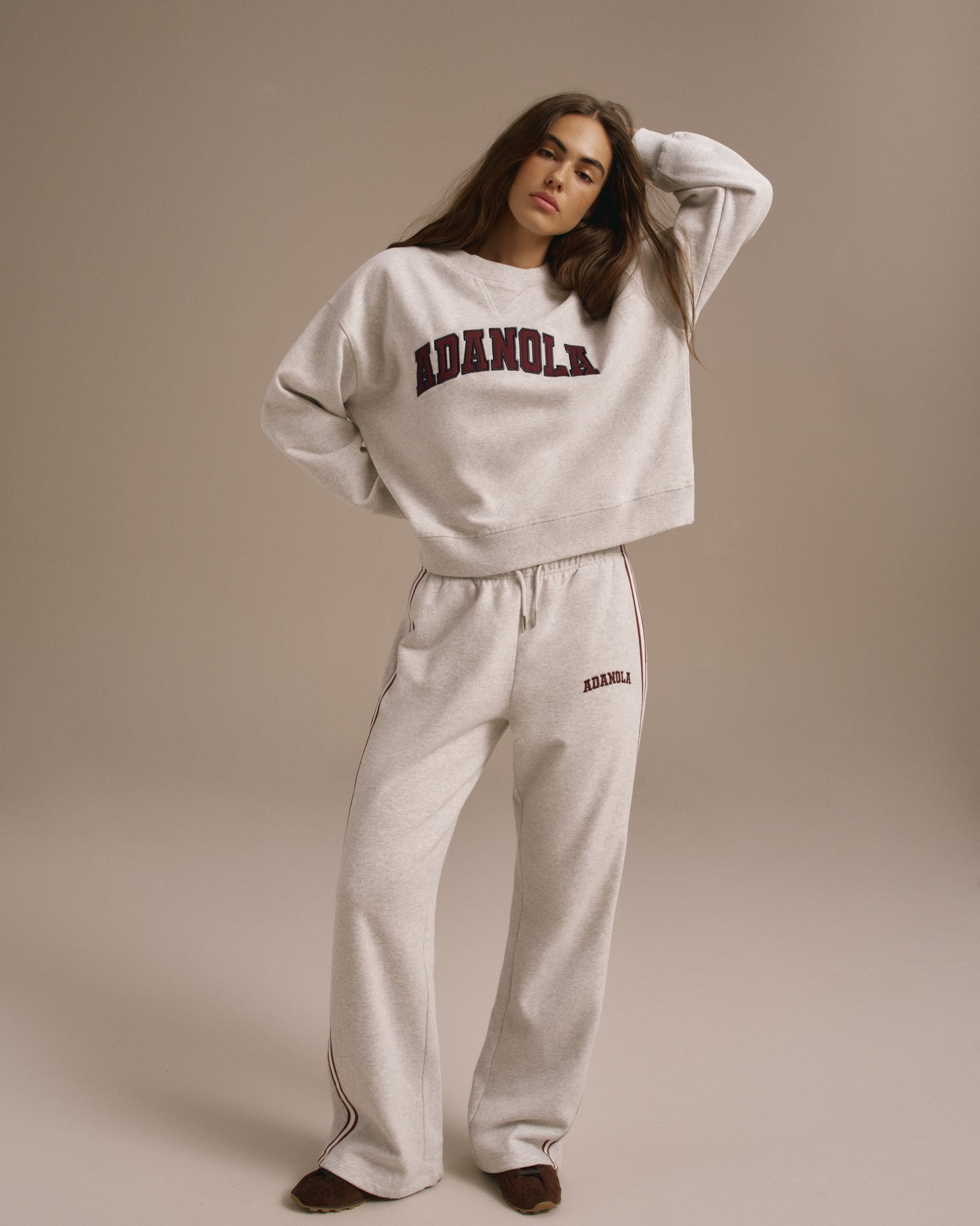 Varsity Loose Fit Sweatshirt - Light Grey Melange/Dark Cherry
