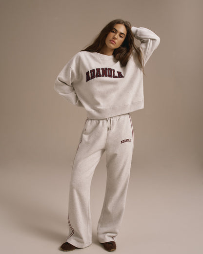 Varsity Loose Fit Sweatshirt - Light Grey Melange/Dark Cherry