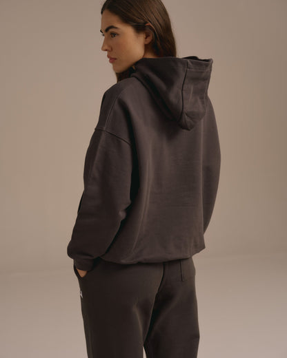 Varsity Oversized Hoodie - Washed Coffee Bean