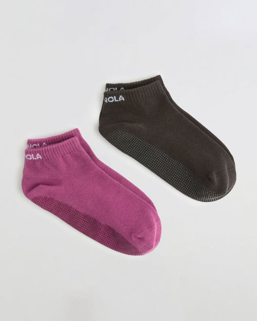 2 Pack Pilates Grip Socks - Coffee Bean/Deep Pink