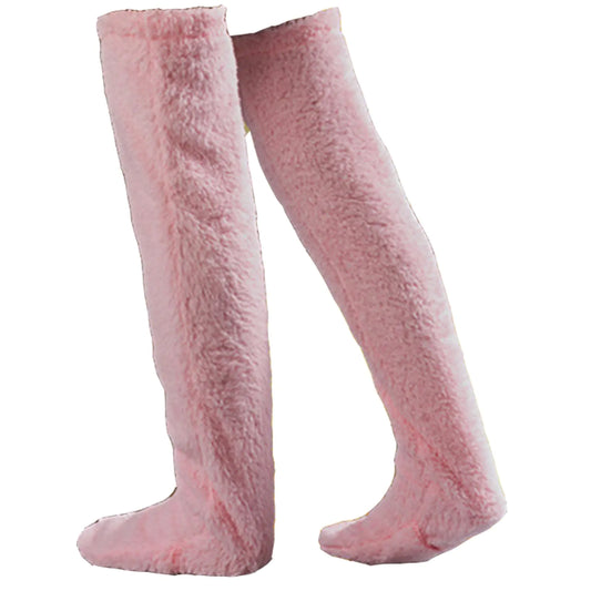 Chlemeter Cozy Paws Plush Long Warm Socks Teddy Bear Socks Long Fuzzy Socks Snuggle Socks (Pink)