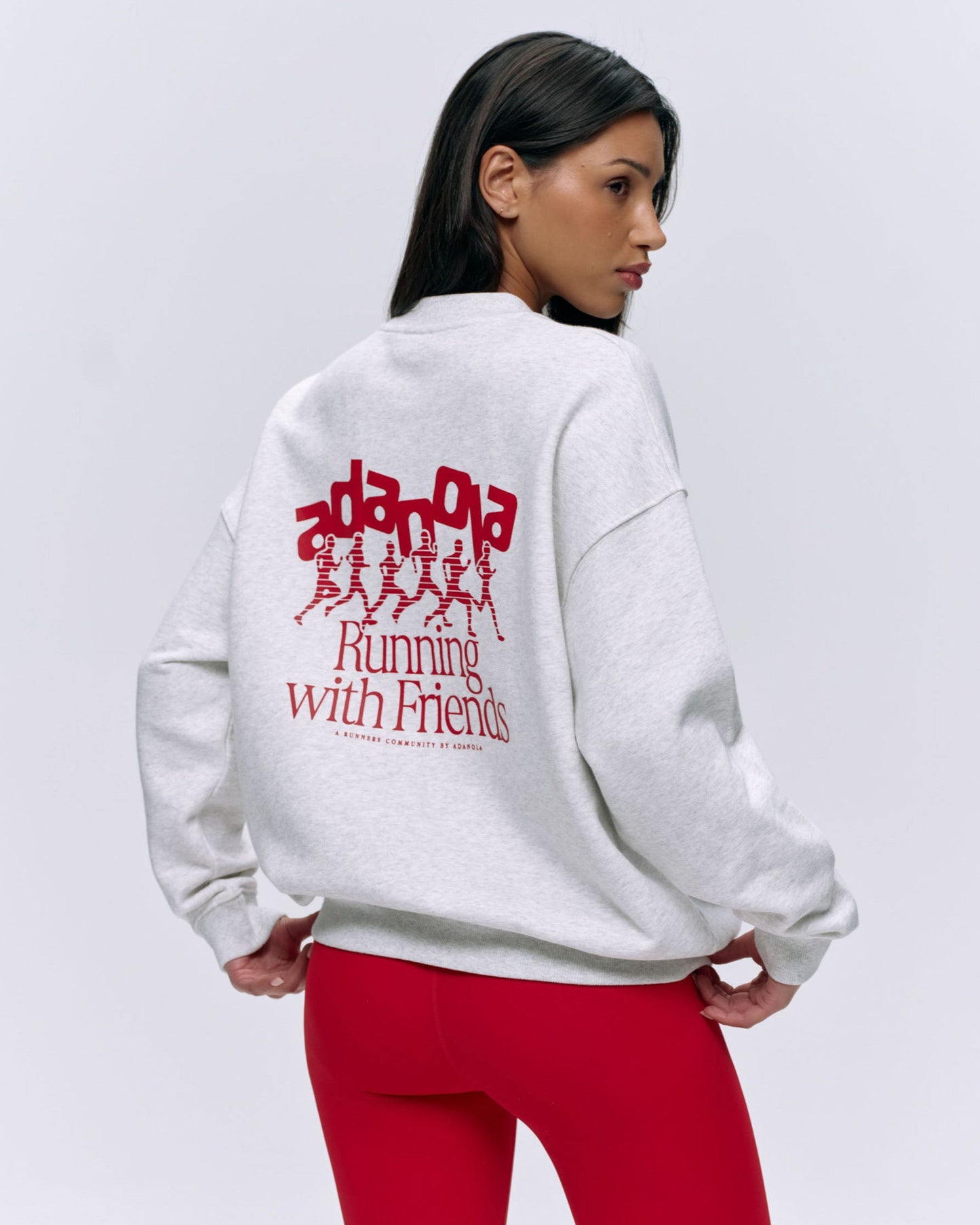 Runners Oversized Sweatshirt - Light Grey Melange/Classic Red