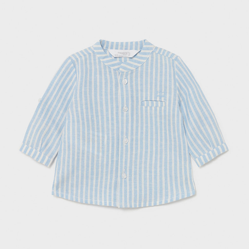 Fresh Blue Striped Linen Long Sleeve Infant Boyâs Shirt - Select Size