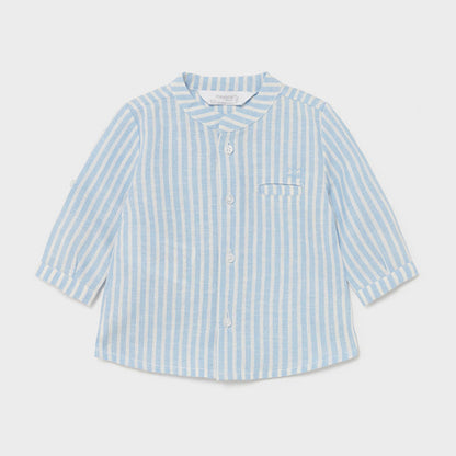 Fresh Blue Striped Linen Long Sleeve Infant Boyâs Shirt - Select Size