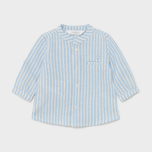Fresh Blue Striped Linen Long Sleeve Infant Boyâs Shirt - Select Size