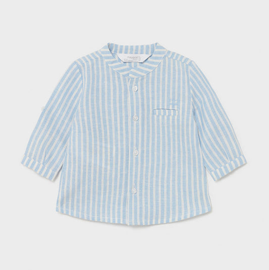 Fresh Blue Striped Linen Long Sleeve Infant Boyâs Shirt - Select Size