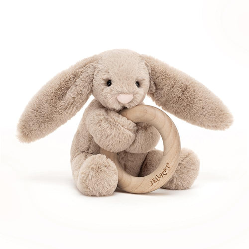 Jellycat Bashful Bunny with Wooden Ring