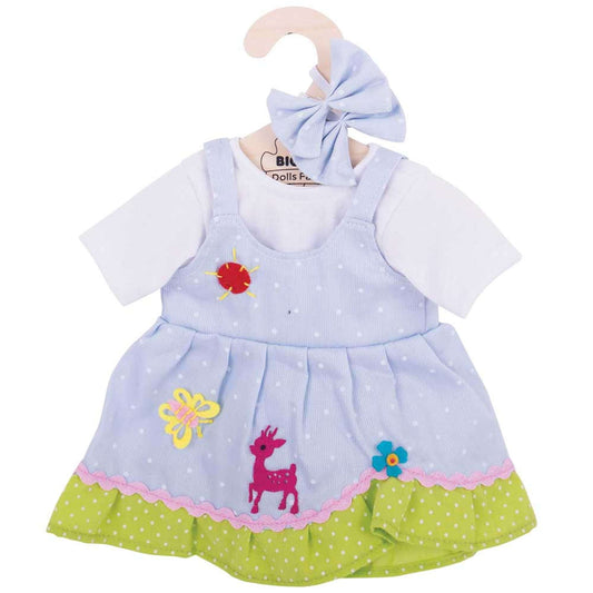 Blue Spotted Dress with Deer (for Size Large Dolls)