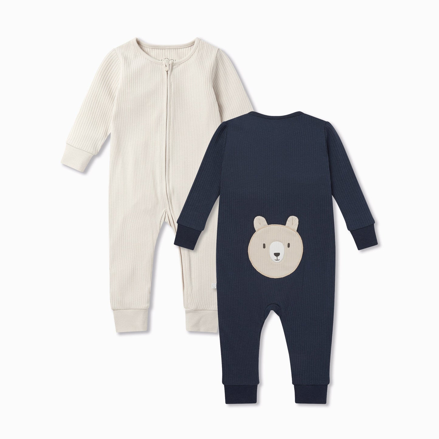 Bear Ribbed Clever Zip Sleepsuit 2 Pack