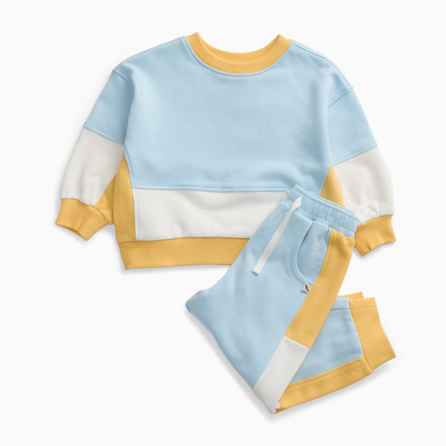 KIDLY by MORI Colourblock Sweatshirt & Joggers Outfit - Blue & Yellow