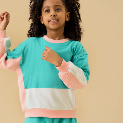 KIDLY by MORI Colourblock Sweatshirt - Green & Pink