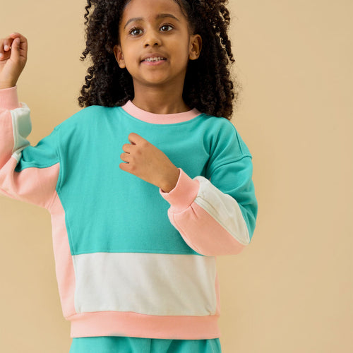 KIDLY by MORI Colourblock Sweatshirt - Green & Pink