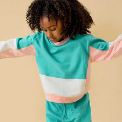 KIDLY by MORI Colourblock Sweatshirt - Green & Pink