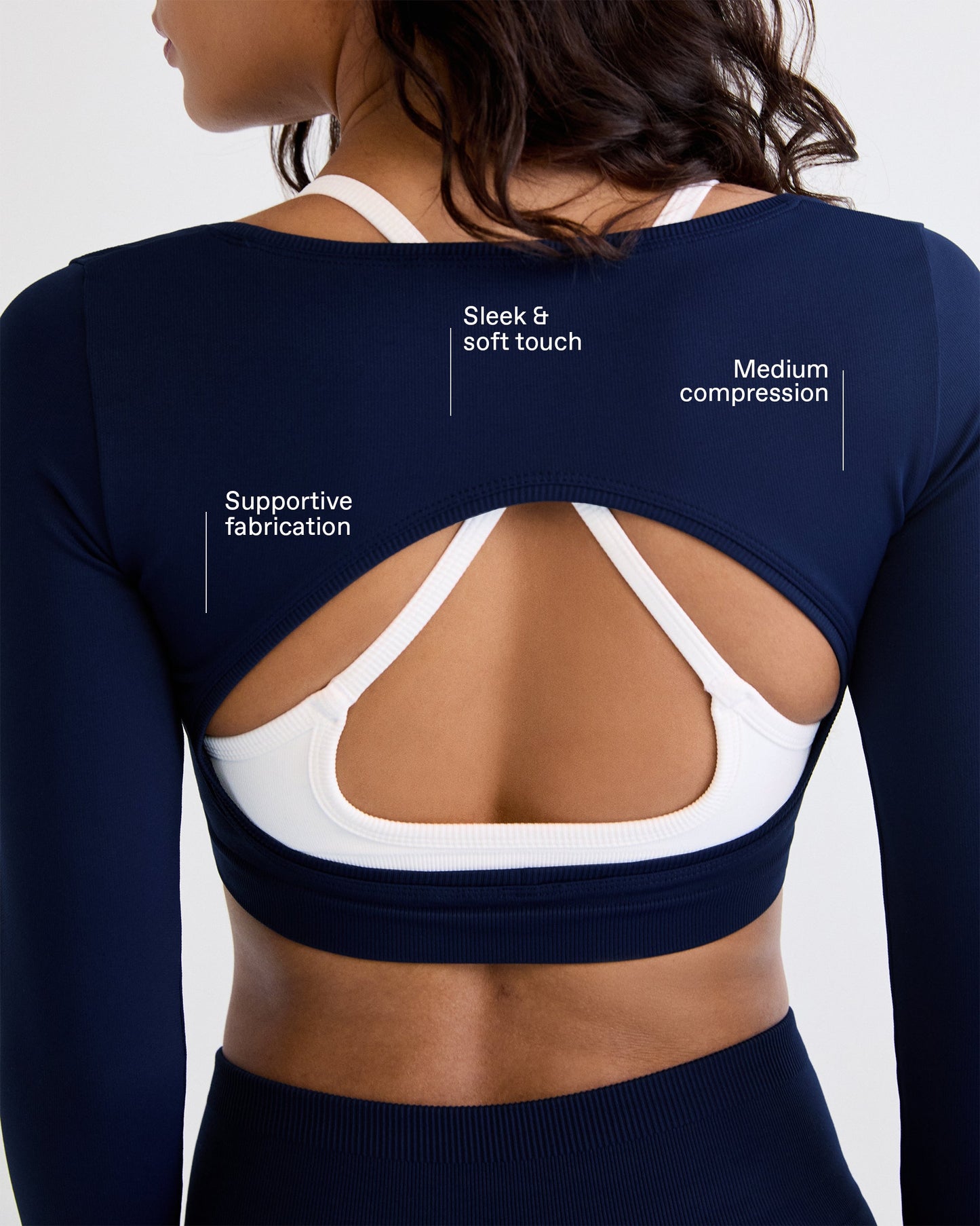 Classic Seamless Open Back Long Sleeve Top - Navy Blue