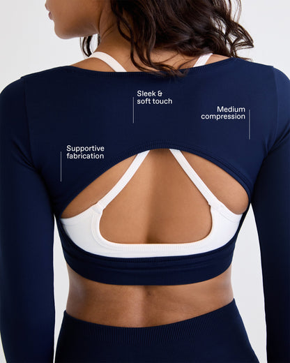 Classic Seamless Open Back Long Sleeve Top - Navy Blue