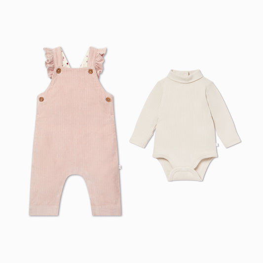 Corduroy Frilled Dungarees & Bodysuit Outfit