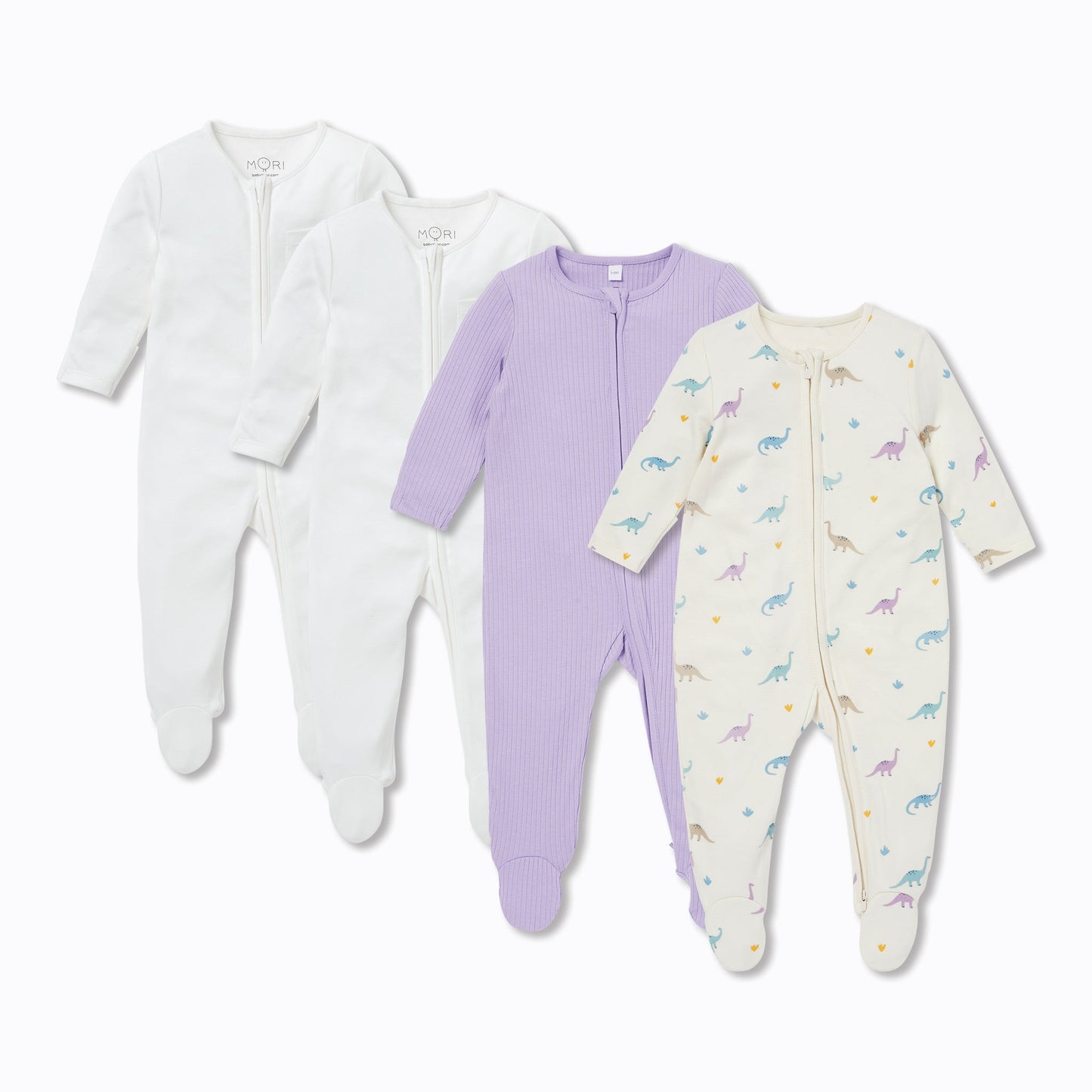 Dino & Ribbed Clever Zip Sleepsuit 4 Pack