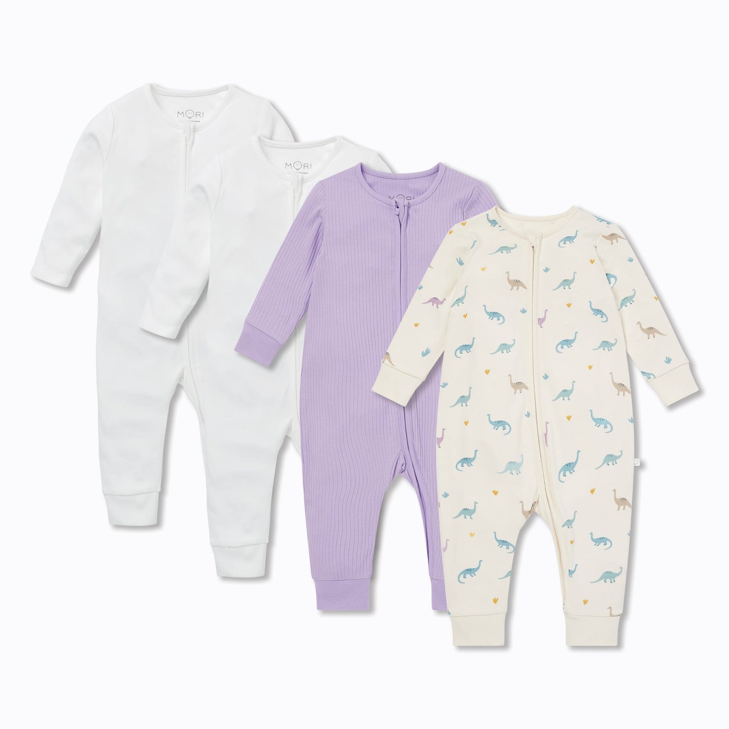 Dino & Ribbed Clever Zip Sleepsuit 4 Pack